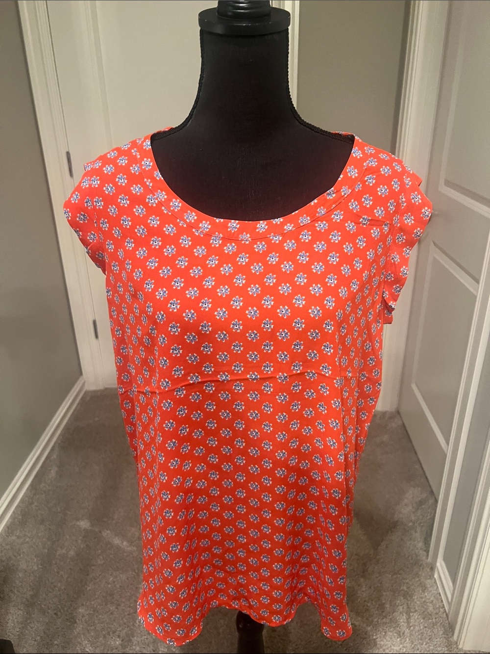 Pleione Orange Floral Cap Sleeve Tunic Top